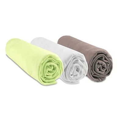 Image de Lot de 3 Draps Housse 60x120 Lit Bébé, Berceau, Parapluie 60 x 120 Bambou Anis Blanc Taupe Extensible &amp; Respirant Sommeil sain Marque Easy dort Certifié Oeko Tex Fabriqué en Europe