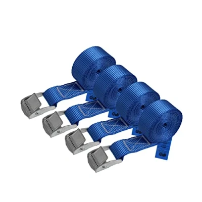 Image de Sangle à griffe d&#039;arrimage de fixation bleu 1m 2,5m 4m 6m charge maximale 250 kg DIN EN 12195 2, 4 pièces 2.5 cm x m