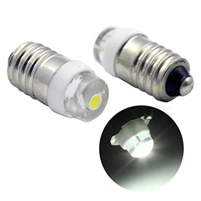 Image de Ruiandsion E10 Ampoule LED CC 3V 0.5W 6000K Blanc 200LM pour Phare Lampe Torche Phare, Terre Négative (Lot de 2)