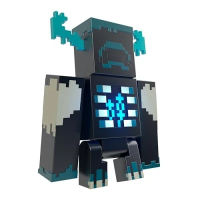 Image de Mattel Minecraft Figurine Warden de Gardien avec « mode Attaque » activable, 2 modes lumières, et sons, accessoires, Jouet Enfant, Dès 7 ans, HHK89