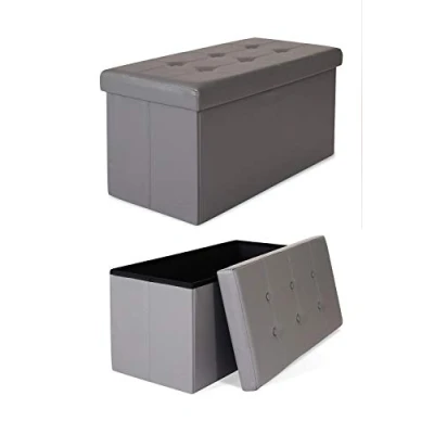 Image de dibea Tabouret Pliable en Similicuir Cube Coffre de Rangement, 76x38x38 cm Gris