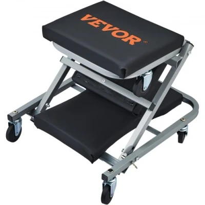 Image de VEVOR Chariot de Visite et Tabouret d’Atelier 2 en 1, Roulant Pliable pour Mécanicien, Capacité 136 kg, Profil Bas, 6 Roues, Garage, Magasin, Réparation Automobile, Allonger ou s&#039;Asseoir