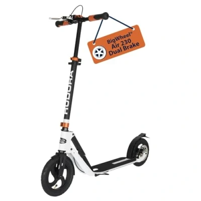 Image de HUDORA BigWheel Air 230 Scooter Trottinette avec/sans frein stable en aluminium à pneus gonflables Réglable hauteur Supporte une charge maximale de 120kg