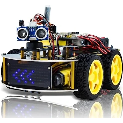 Image de KEYESTUDIO 4WD Projet Robot Auto Car avec Module Follow Line, capteur à ultrasons, Bluetooth, Kit de Voiture Intelligent pour Les passionnés Programmation Arduino