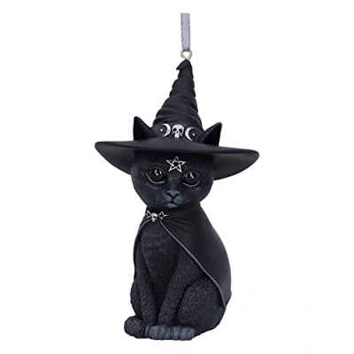 Image de Nemesis Now Cult Cuties Purrah Décoration à Suspendre en résine Noir 11,5 cm Adorable Chat Sorcier Envoûtant Sorcière moulé dans la Plus Fine Peint Main