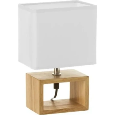 Image de Lampe à Poser Rectangle Bois Abat jour Blanc