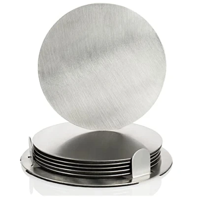Image de com four® Ensemble de sous Verres 7 pièces avec Support en Acier Inoxydable pour Boissons Ronds argenté (007 argenté)