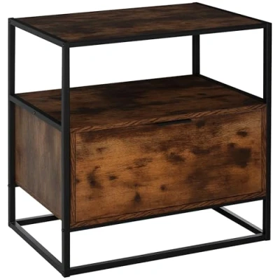 Image de HOMCOM Table d&#039;appoint de Chevet Console Meuble Rangement Style Industriel Vintage Grand tiroir, étagère et Plateau Aspect Vieux Bois veinage métal Noir