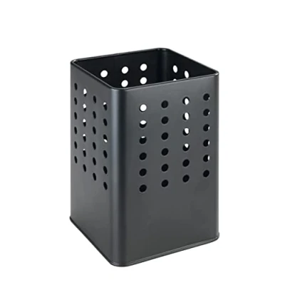 Image de WENKO support à ustensiles Silio, pratique pour de cuisine en métal thermolaqué aux formes modernes, angulaires motif perforé, (l x h p) : 11,5 16,5 cm, noir mat
