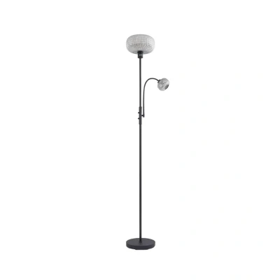 Image de Lindby lampe sur pied Aliette, noir/gris, verre, de lecture