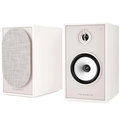 Image de Triangle Enceintes Actives BOREA BR03 Connect Bibliothèque Bluetooth avec Amplificateur 2X 60W Audio HD Entrées Phono/Platine TV Arc &amp; USB 206 x 360 314 mm Crème (Paire)