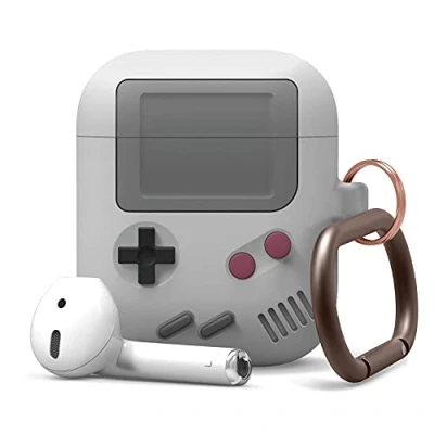 Image de elago Coque AW5 Compatible avec Apple AirPods 1 et 2, Étui Conception de Console Jeux, Case Cover Mousqueton (Gris)