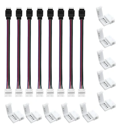 Image de ENQIMAOYI Kit de connecteurs LED RVB à 4 broches 8 mm, lot 10 sans soudure et bandes conductrices vers adaptateur d&#039;alimentation pour bande lumineuse mm large