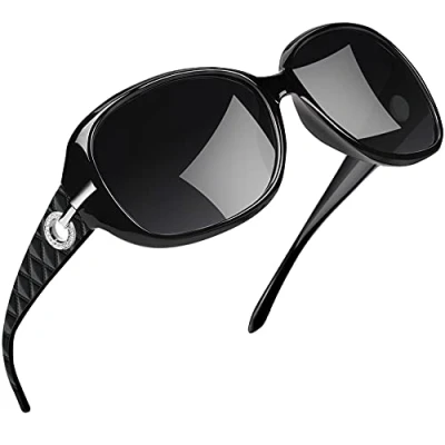 Image de Joopin Lunettes de Soleil Femme Polarisées Grande Cadre Lunette Polarisante Oversize Grosses Tendance Rétro Luxe Noir
