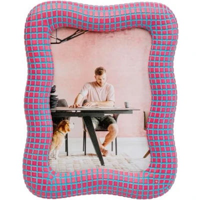 Image de Kare Cadre photo Design Wavy Peint à la main Rose Unique Utilisable debout Montage mural possible moderne Taille A5 Idée cadeau 23 x 18 2 cm (H l P)