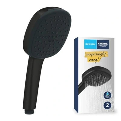 Image de GROHE Vitalio Comfort 110, Douchette Carrée 2 Jets (Pluie et Stimulant), Economie d&#039;Eau, Sélection Facile, Procédé Anti Calcaire, Noir Mat, 263972431