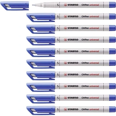 Image de Stabilo OHpen Lot de 10 Feutre rétroprojection avec encre soluble Point superfine 0,4 mm Bleu