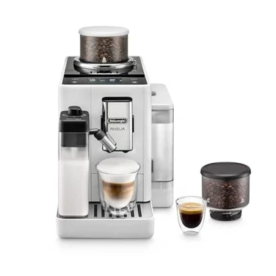 Image de De&#039;Longhi Rivelia EXAM440.55.W, Cafetière Superautomatique avec LatteCrema Hot, Mousseur à Lait Automatique Taille Compacte, 16 Recettes, Écran Tactile Couleur, Blanc Arctique