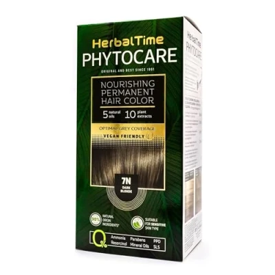 Image de Herbal Time Phytocare teinture permanente pour cheveux Blond foncé 7N capillaire naturelle professionnelle Nourrissez et protégez vos Sans ammoniaque, PPD SLS 124,5ml