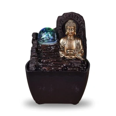 Image de Fontaine d’Intérieur Bouddha Zen Lumière LED Coloré Décoration Esprit Objet Porte Bonheur Feng Shui de Table Idée Cadeau Futée et Utile Petit Prix H 18cm Theravada Zen’Light