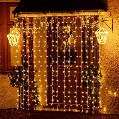 Image de SALCAR Lumière de rideau en LED 6 * 3m IP44 imperméable 600er chaîne pour le salon, jardin, terrasse, fond TV, cour etc. blanc chaud