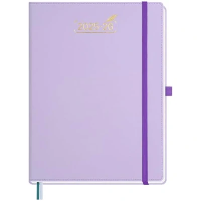 Image de BEZEND Agenda 2025 2026 A4 28 x 22 cm Semainier 25 26 avec Double Horaire 1 Semaine 2 Pages 18 Mois Du juil. à déc. Couverture Rigide en Cuir PU Lilas