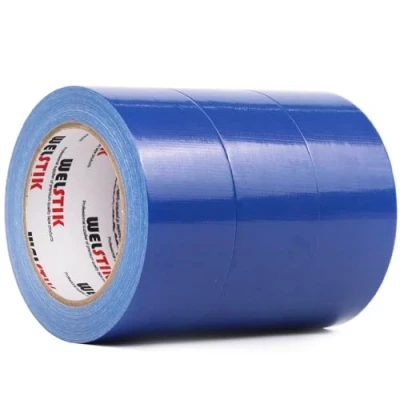 Image de WELSTIK Lot de 3 rouleaux ruban adhésif professionnel 48 mm x 27 m imperméable en tissu coloré pour réparations, bricolage, utilisation intérieur et extérieur, bleu