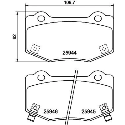 Image de HELLA 8DB 355 043 851 Jeu de plaquettes frein avec indicateur d&#039;usure CHEVROLET: Camaro VI Coupe, Corvette C7 Cabriolet, Coupe