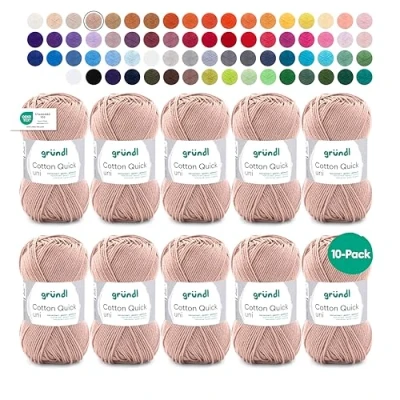 Image de Fil à tricoter/crocheter Gründl Cotton Quick Uni, 10 pelotes de 50 g (fil aux couleurs joyeuses 100 % coton, certifié OEKO TEX, / 125 m, grosseur d&#039;aiguilles : 3 4, x g), beige