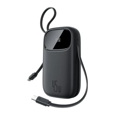 Image de Baseus Powerbank 20000mAh 45W avec 2 Câbles USB C Intégrés, Power Bank PD3,0 QC4,0 Batteries Externes Charge Rapide, 3C et 1 A, Chargeur Portable pour iPhone 16/15/14 Pro Max, iPad, Samsung, Noir
