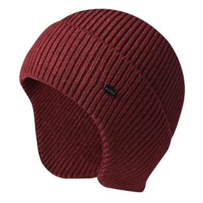 Image de Bonnet d&#039;hiver pour homme en tricot extensible avec cache oreilles coupe vent, Rouge, Taille unique