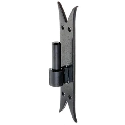 Image de Alberts 306724 Gond sur platine crochet DI, bout queue de carpe laquée noire cote axe Ø16 mm 205 x 45