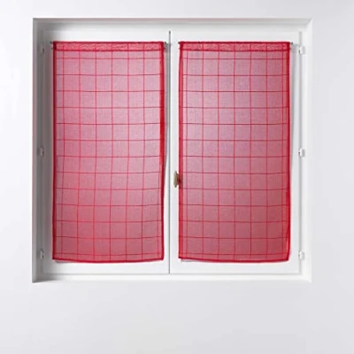 Image de Douceur d&#039;Intérieur, Paire de Voilage Droite Passe Tringle 2 x 60 90 cm Voile Sablé Fantaisie, Eulalie Rouge