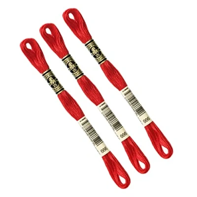 Image de DMC Lot de 3 échevettes ROUGE LUMINEUX 666, Fil à broder Mouliné 117MC, 100% coton S&#039;adapte toutes techniques et tous supports, idéal point croix
