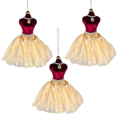 Image de Lot de 3 Figurines Ballerine Bordeaux et doré 15 cm Décorations à Suspendre pour Sapin Noël sur Le thème des Contes fées