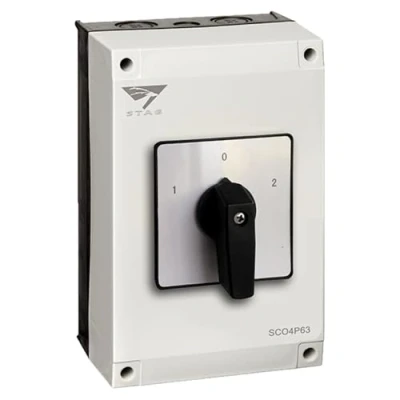 Image de Coffret inverseur de source manuel 63A monophasé ou triphasé pour groupe électrogène Avec position 0
