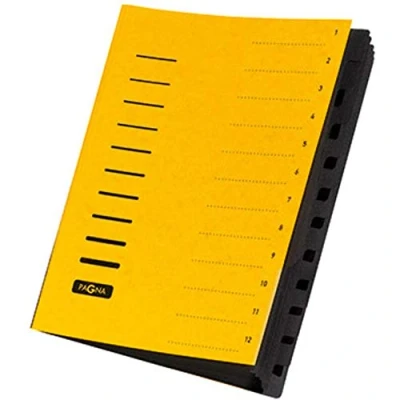 Image de PAGNA Trieur cartonné agrafé sans soufflet+ élastique pour A4 12 compartiments Jaune