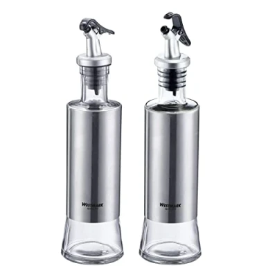 Image de Westmark Lot de 2 distributeurs vinaigre/huile à une seule main, capacité 300 ml, plastique/verre/acier inoxydable, Lisbonne, transparent/argent/noir, 63392260