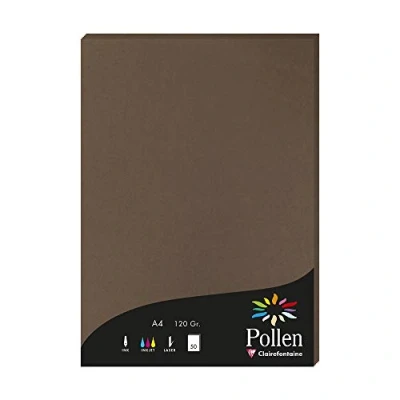 Image de Clairefontaine 4292C Étui de 50 Feuilles Format A4 (21x29,7cm) 120g/m² Coloris Marron Taupé Papier d&#039;Invitation Evènements et Correspondance Gamme Pollen Premium Lisse