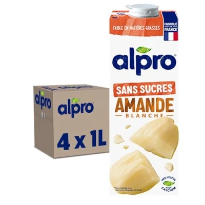 Image de Alpro Boisson Végétale Lait d&#039;Amande Non Grillée Sans Sucres 1L Lot de 4x1L