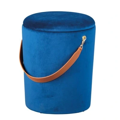Image de Inter Link Tabouret à Linge Seau Récipient en Velours Poignée Similicuir Bleu Papua