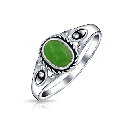 Image de Petite Bague En Jade Vert Ovale Avec Chaton Argent Sterling Pour Les Femmes, Pierre De Naissance Du Mois D&#039;Août.