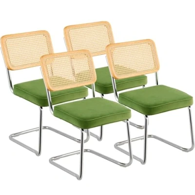 Image de VEVOR Chaise en rotin, Lot de 4, Salle à Manger Moderne du Milieu siècle, d&#039;appoint rembourrée Velours avec Dossier rétro pour salon, Chambre, Bureau, Vert