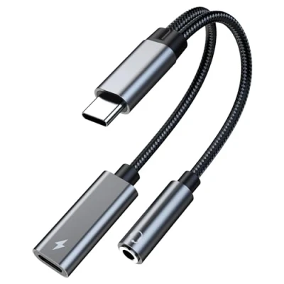 Image de MMOBIEL Adaptateur Casque et Chargeur USB C vers 3.5mm 32 Bit / 60W 2 in 1 Splitter Type Mic Audio Jack avec Charge Rapide pour iPhone 16 15, iPad Air/Pro, Galaxy S24 S23 S22 S21