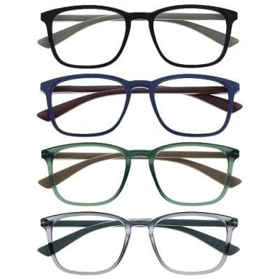 Image de OPULIZE Max Lunettes de Lecture 4 Paires Monture Large et Rectangulaire, Forme Classique Noir, Bleu, Gris, Vert Mat Hommes Femmes RRRR78 1367 +3,50