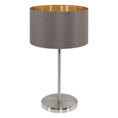 Image de Eglo lampe de table MASERLO, à poser en textile flamme, nuit ovale acier et tissu, couleur : nickel mat, cappuccino, or, douille E27, interrupteur inclus