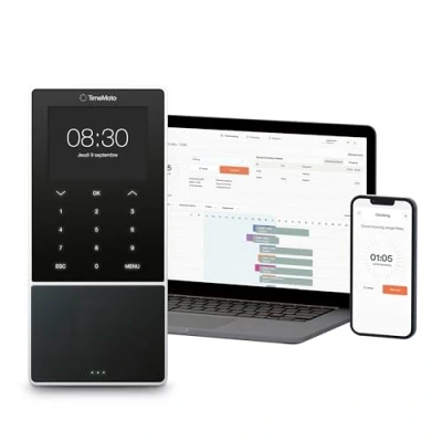 Image de TimeMoto TM—818 SC Pointeuse badgeuse basée sur Le Cloud, s&#039;associe avec Badge/Porte clé RFID, Code PIN, jusqu&#039;à 2 000 utilisateurs, Rapport Les Heures travaillées, Wi FI