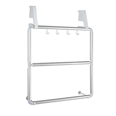 Image de WENKO Porte Serviettes pour Portes et cabines de douches Compact 4 Crochets Argent Mat