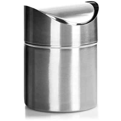 Image de com four® Poubelle avec Couvercle basculant, élégante de Table en Acier Inoxydable, cosmétique compacte pour la Salle Bain, Cuisine (argenté Inoxydable)