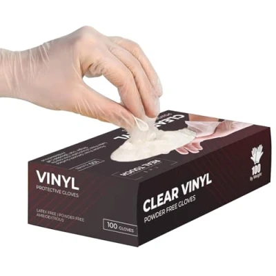 Image de K MART gants jetables, en vinyle transparent, non poudrés, de qualité alimentaire, extra forts Boîte 100 Transparent